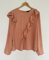 LANE BRYANT Blush Pink Long Sleeve Ruffled Blouse Plus Sz 18 Top Career Office