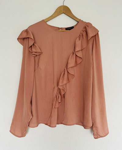 LANE BRYANT Blush Pink Long Sleeve Ruffled Blouse Plus Sz 18 Top Career Office