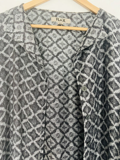 FLAX 100% Linen Jacket 2G Shifty Long Duster Gray/Silver Button Jacquard