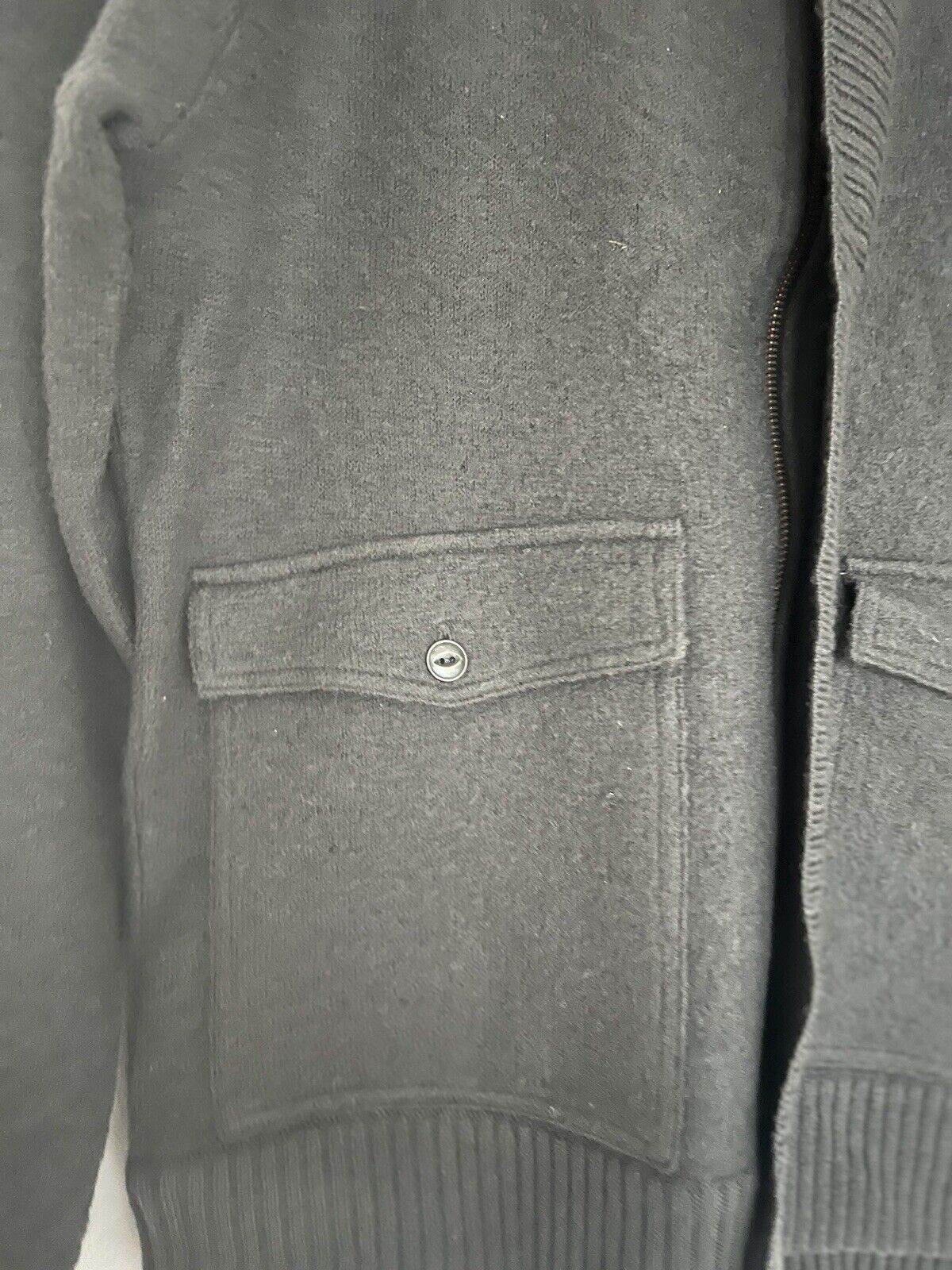 PENGUIN 100% Wool Sweater Sz M Gray Zip Mock Neck Chore Pockets Academia