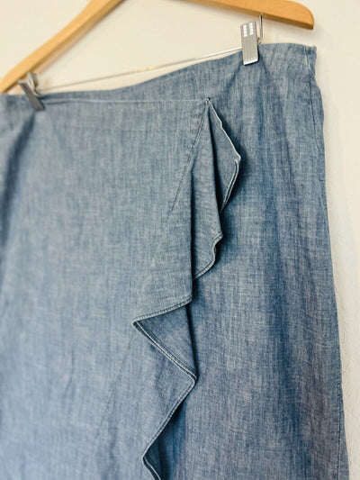 J. CREW Chambray Ruffle Front (pencil skirt) Sz 16 Workwear Career Office
