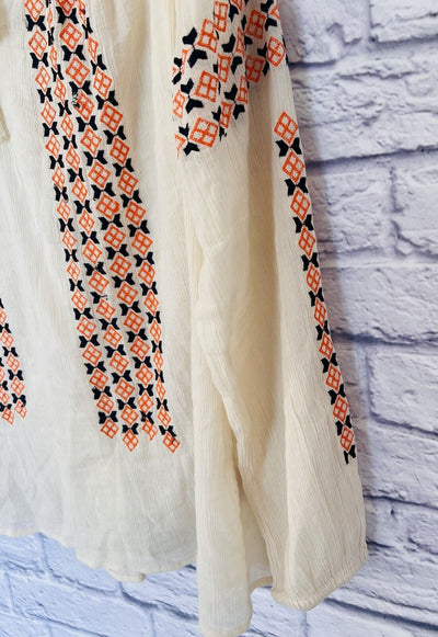 JOIE Womens Nira Geo Embroidery Top Ivory Sz S V-Neck 100% Cotton Boho Hippie