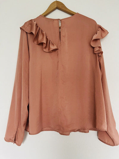LANE BRYANT Blush Pink Long Sleeve Ruffled Blouse Plus Sz 18 Top Career Office