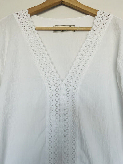 SEA SPICE Womens Dress Cover Up Sz XL White Cotton Embroidered 3/4 Sleeve Resort