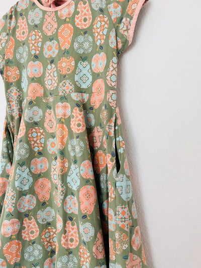 MATILDA JANE Girls Pear Print Dress Size 16 Olive Color Full Skirt Bow