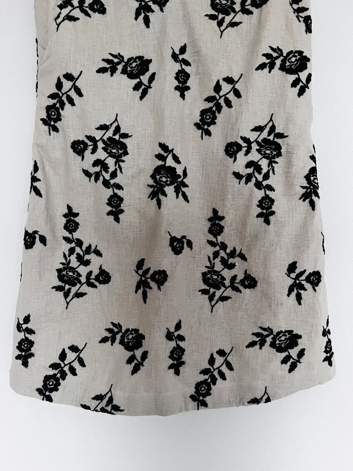 ABERCROMBIE  & FITCH Gray Floral Embroidered Dress Sz XS Linen Blend V-Neck