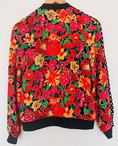 ZARA TRF Collection Floral Polka Dot Bomber Jacket Sz S Red Long Sleeve Y2K 90s