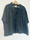 H&M Shirt Women XL Button Down Linen Boxy Pocket Black Minimalist