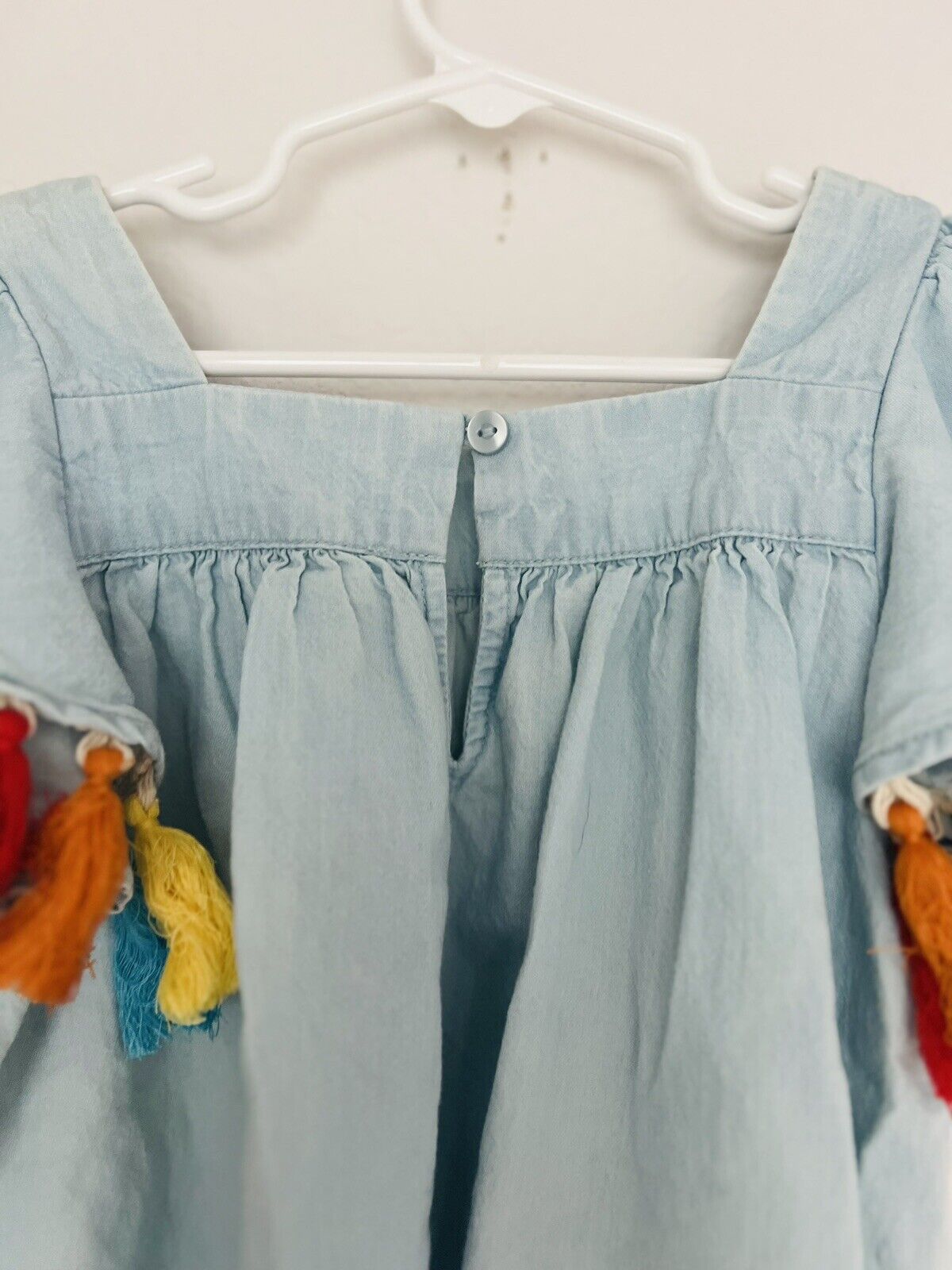 TUCKER + TATE Girls Blue Tassel Flutter Sleeve Top Sz 7 Multicolored Kids Boho