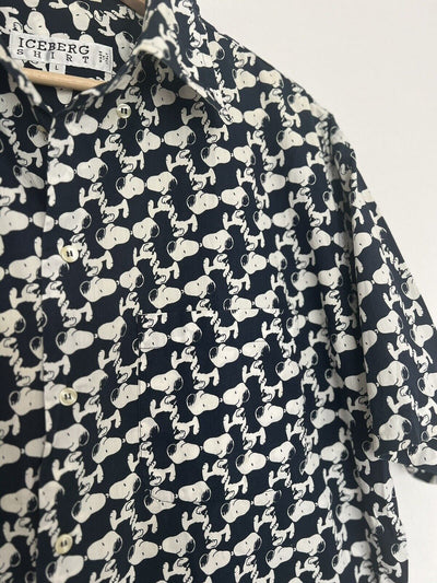 ICEBERG Made In Italy Snoopy Rare VTG Peanuts Shirt Sz L All Over Pattern Print