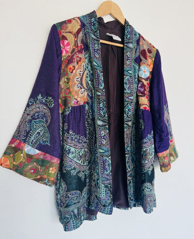 SOFT SURROUNDINGS 100% Soft Wool Jacket Sz L Cardigan Open Front Artsy