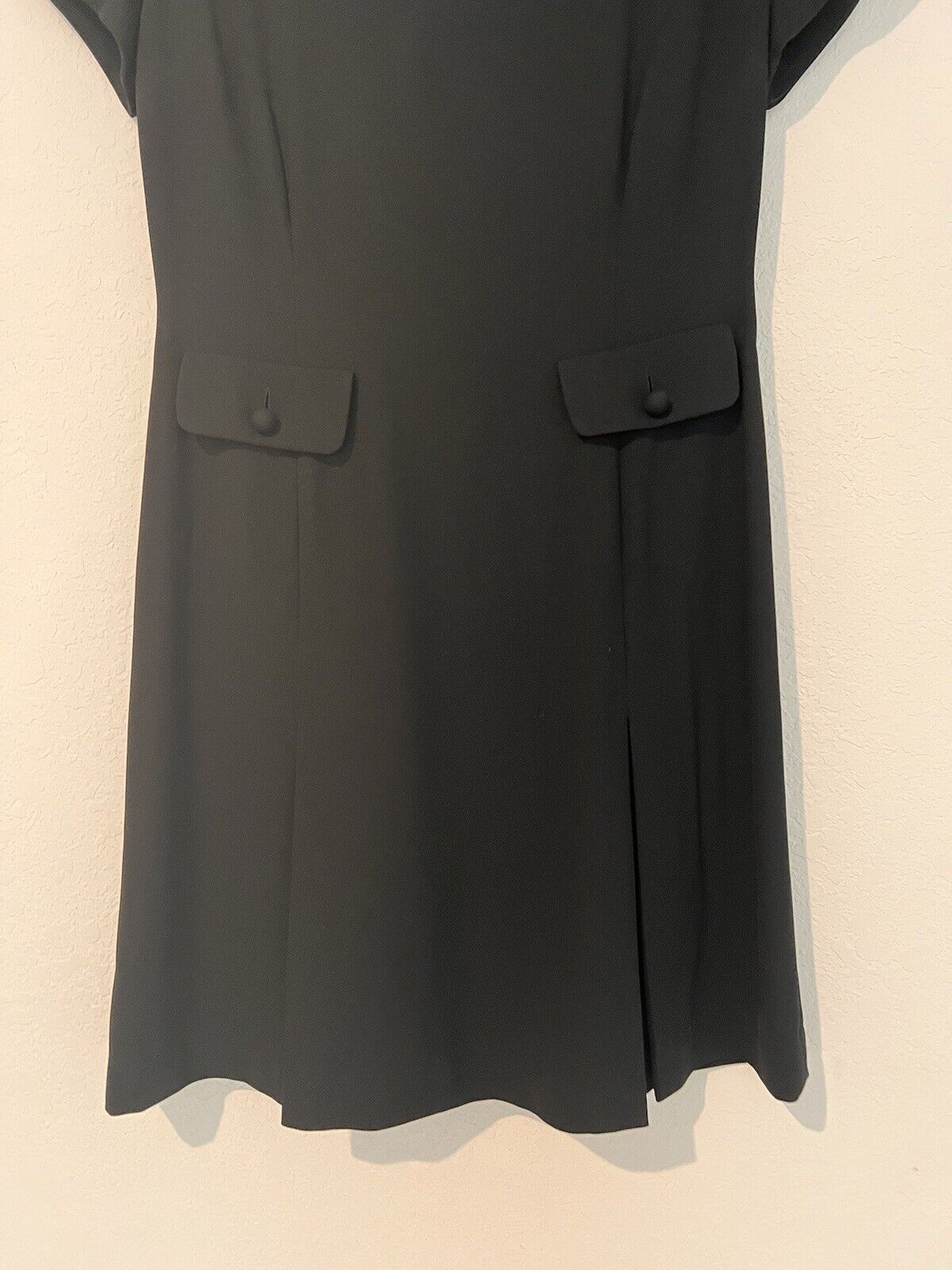 ANN TAYLOR Little Black Dress Sz 6 Faux Front Pockets Classic Back Zipper Office