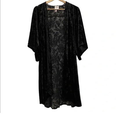 KNOX ROSE Floral Velvet Kimono Sz M/L Flocked Burnout Witchy Whimsigoth Boho