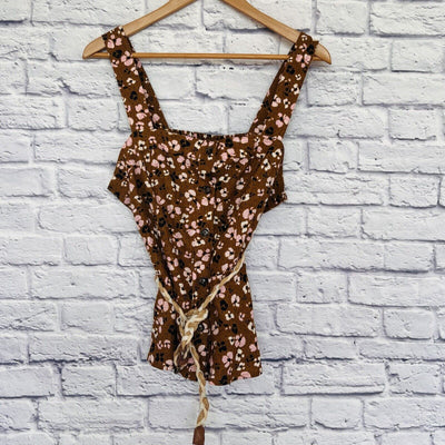 Who What Wear Womens Large Animal Floral Print Button-Front Tank Top Belted
