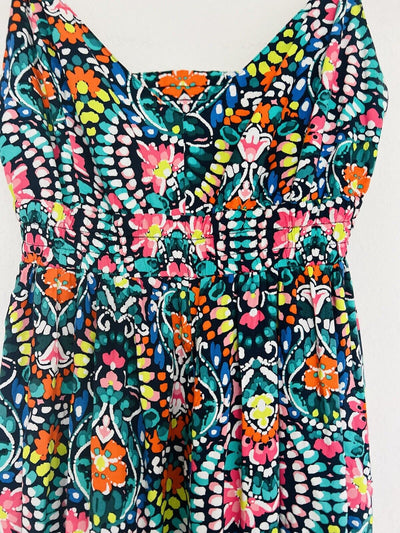 OLD NAVY Midi Floral Multi-Color Dress L Back Hi-Low Hem Smock Empire Waist