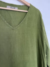 FLAX 100% Linen Women's Pullover Shirt Sz L Green Lagenlook