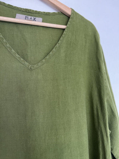 FLAX 100% Linen Women's Pullover Shirt Sz L Green Lagenlook
