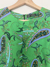 ZARA Green Paisley Leaf Short Mini Dress Sz S Ruched Puff Sleeves