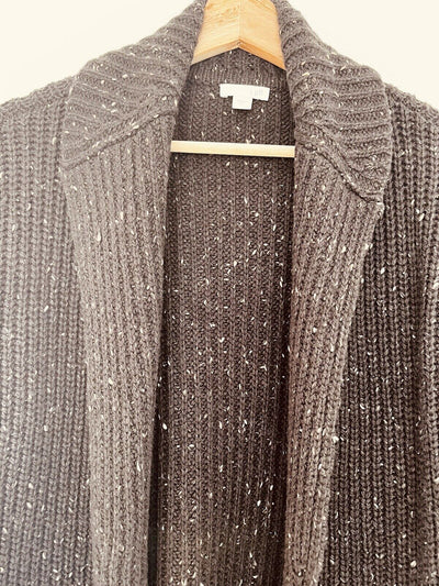 J. Jill Speckled Open Front Cardigan Sweater Sz S Brown Lambs Wool Pockets Boho