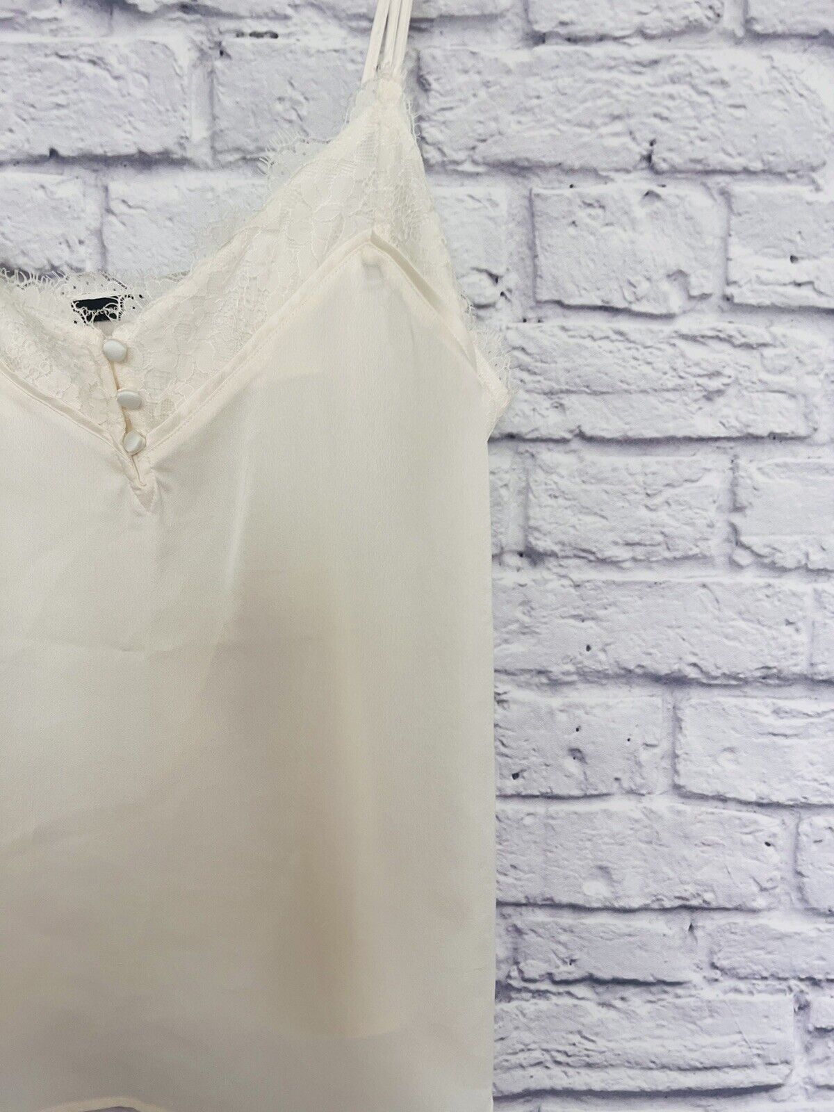 ABERCROMBIE & FITCH Camisole Tank Top Ivory Button Lace Trim Sz S Fairy Romantic