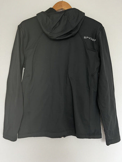 Spyder Mens Black HydroWeb Waterproof Sz M Zip Front Soft Shell Hooded Jacket