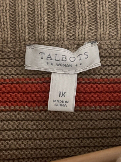 TALBOTS Striped Tunic Sweater Sz 1X Orange/beige 3/4 Sleeve Heavy Knit
