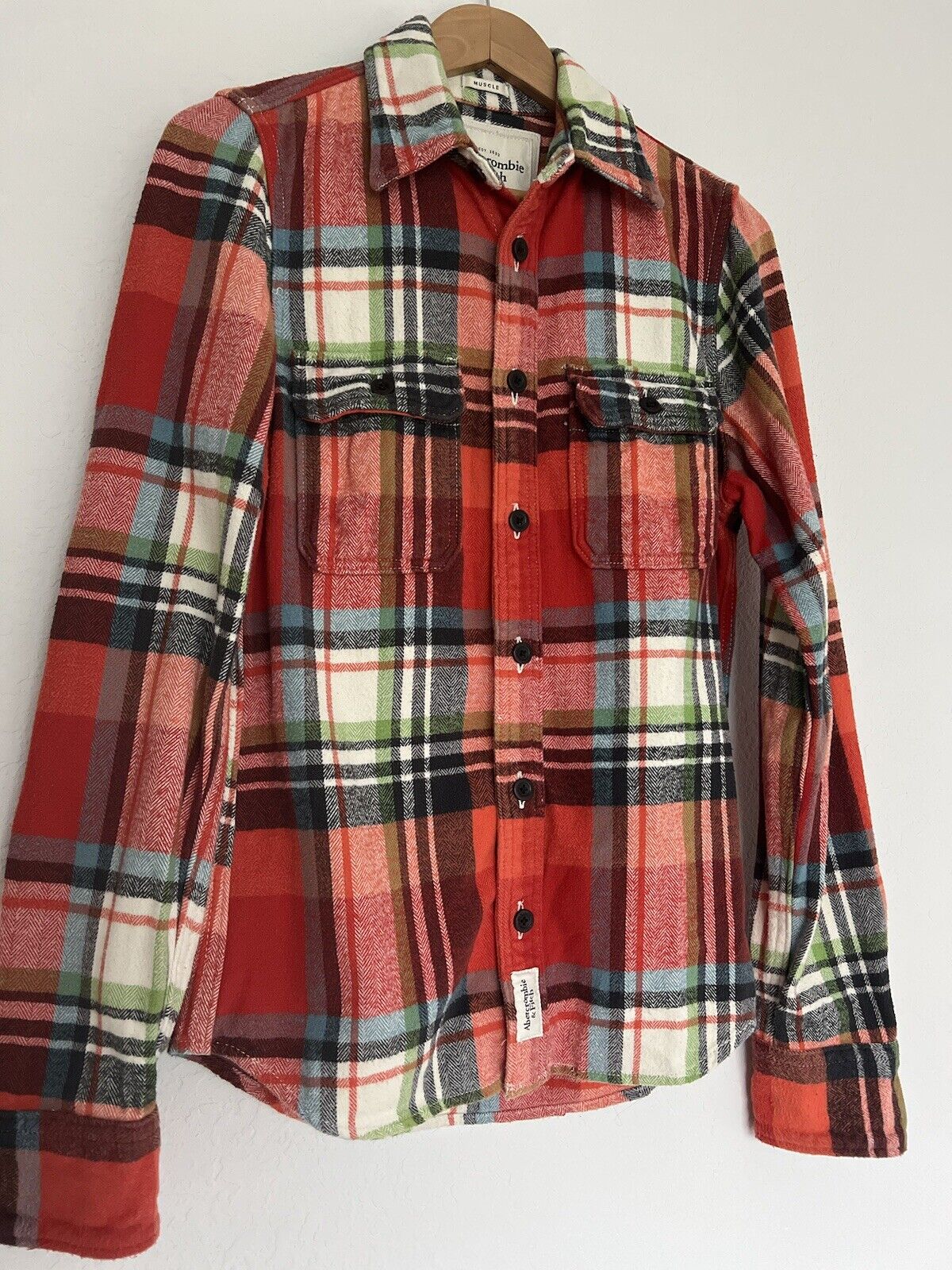HOLLISTER Red Plaid Heavy Flannel Shirt Sz S Long Sleeve Botton Down Outdoors
