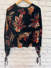 PATRONS OF PEACE Womens Multicolor Floral Blouse Sz M Crochet Tie Sleeves Boho