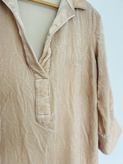 Sundance Blue Tassel 100% Silk Velvet Velour Top Tunic V Neck Collar Hi-Low