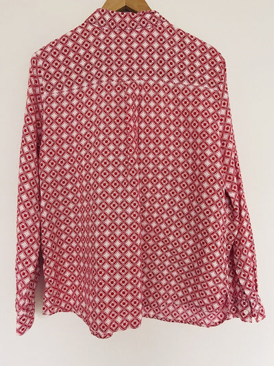 CHARTER CLUB 100% Linen Geometric Top Sz XL Long Sleeve Botton Up Red Shirt