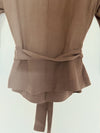 TALBOTS Womens Open Front Coat Sz 4 3/4 Sleeve Tie Waist Brown Jacket Office