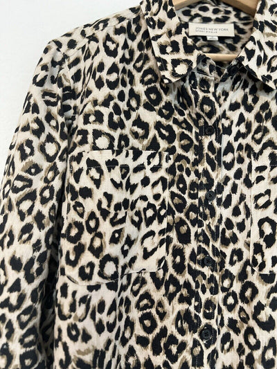 JONES NEW YORK Animal Leopard Print Linen Shirt Tunic Sz 1X Blouse Boho