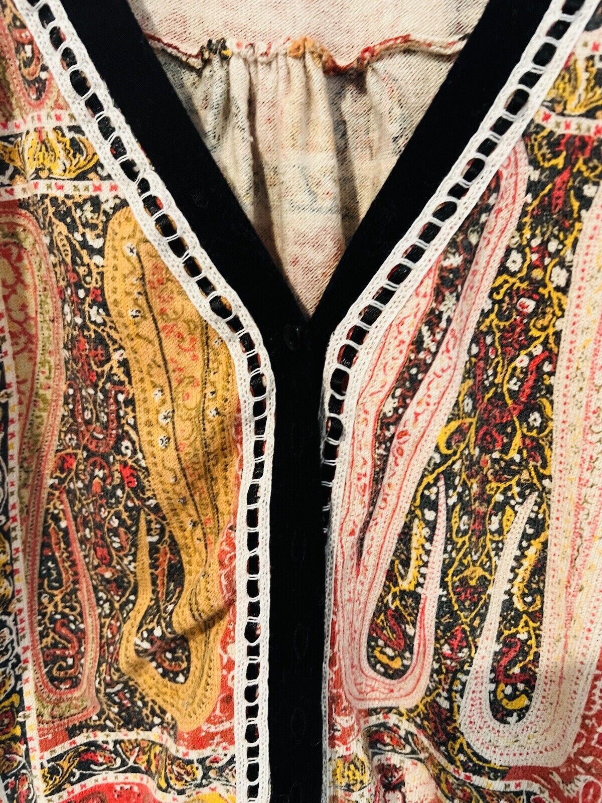 ANTHROPOLOGIE Guinevere Womens Cardigan Top Sz S Paisley Ribbon Detail Boho