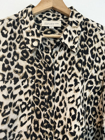 JONES NEW YORK Animal Leopard Print Linen Shirt Tunic Sz 1X Blouse Boho