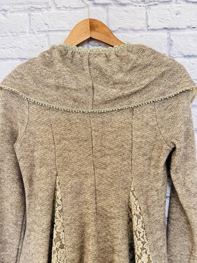 ANTHROPOLGIE RYU Ruffle Lace Cardigan Sz S Beige Long Sleeve Draped Goblincore