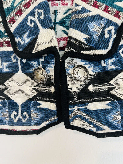 SIDE SADDLE Vintage Aztec Heavy Woven Jacket Sz S Southwestern Cropped Boho