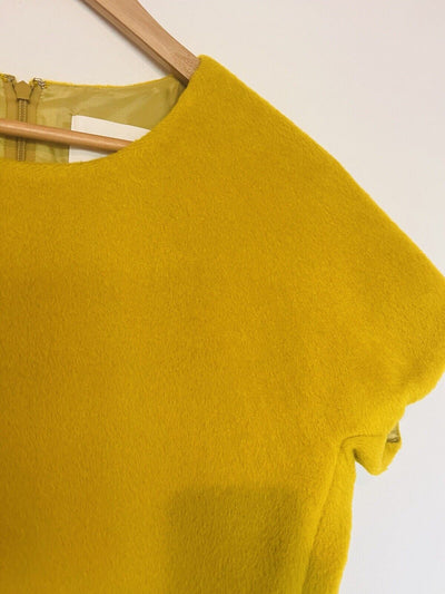 J. CREW Fuzzy Mustard Yellow Blouse Sz 8 Short Sleeve Top Lined Cropped Zip Back