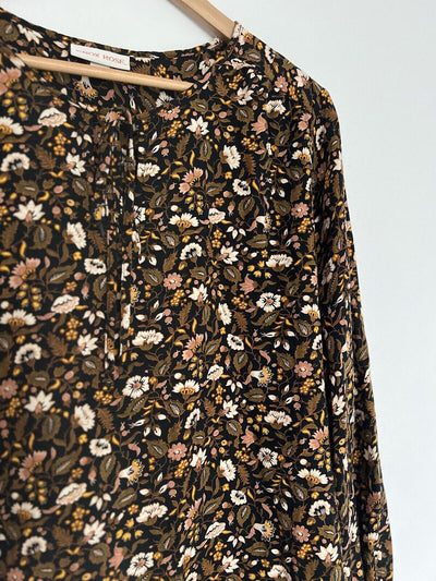 KNOX ROSE Floral Pullover Blouse Sz XL Tie Neck Long Sleeve Tunic Top Boho