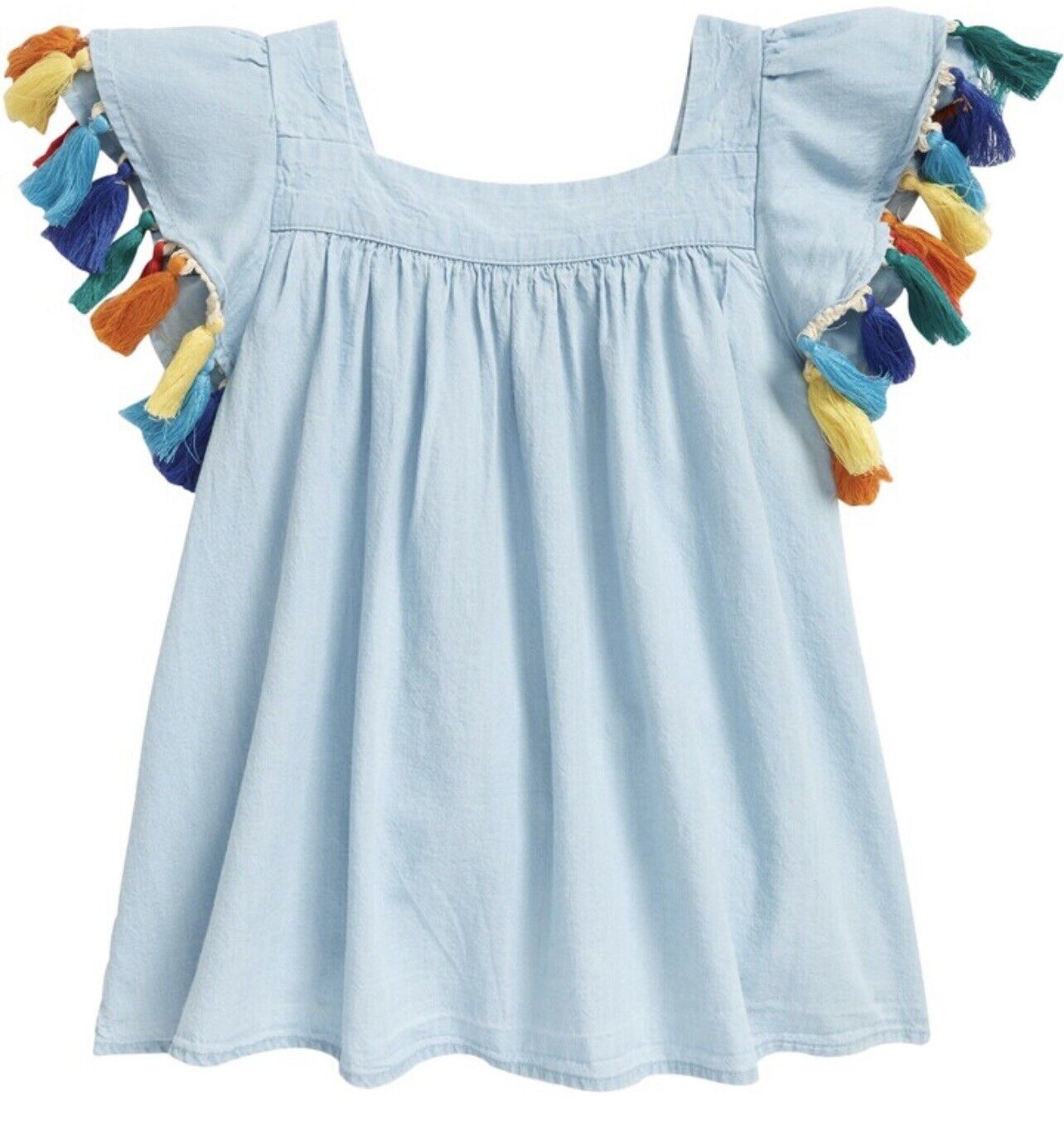 TUCKER + TATE Girls Blue Tassel Flutter Sleeve Top Sz 7 Multicolored Kids Boho
