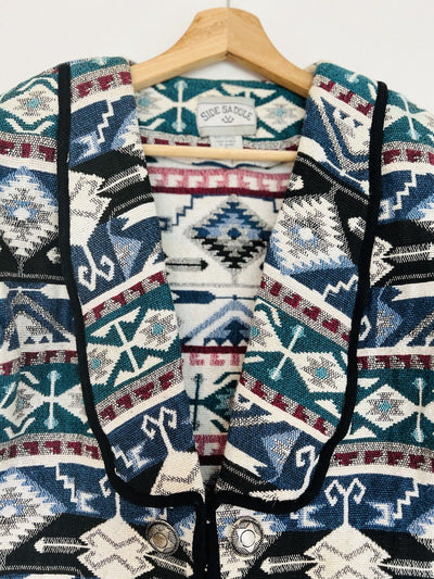 SIDE SADDLE Vintage Aztec Heavy Woven Jacket Sz S Southwestern Cropped Boho