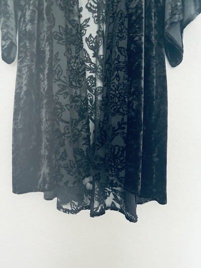 KNOX ROSE Floral Velvet Kimono Sz M/L Flocked Burnout Witchy Whimsigoth Boho