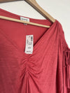 Ava & Viv NWT Coral Orange Ruched Shoulder Top Sz 26/28 Jersey Knit Stretch Top