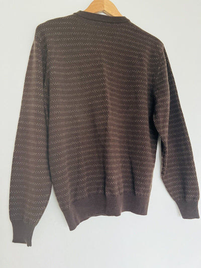 JHANE BARNES 100% Cashmere Sweater Sz M Brown Geometric Stripe Dot
