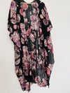 TORRID Black/Pink Floral Short Sleeve Kimono Sz 1/2 Open Front Boho Western