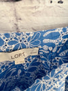 LOFT Embroidered Bubble Sleeve Top Womens Petite Large Floral Print Blue