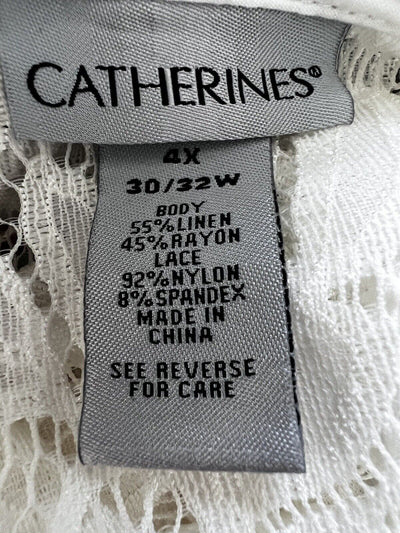CATHERINES Open Front Blazer Jacket Size 4X Linen Blend Mix Media Lace Boho