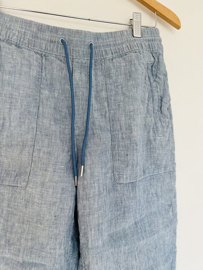 ATHLETA Cabo Linen Jogger Pants Sz 8 Drawstring Chambray Blue Nautical Boho