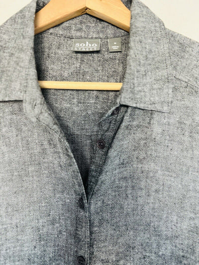 SOHO Street New York & Co Gray Linen Blend Shirt Dress Sz M Minimalist Lagenlook