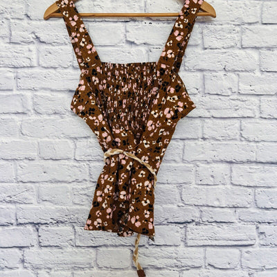 Who What Wear Womens Large Animal Floral Print Button-Front Tank Top Belted
