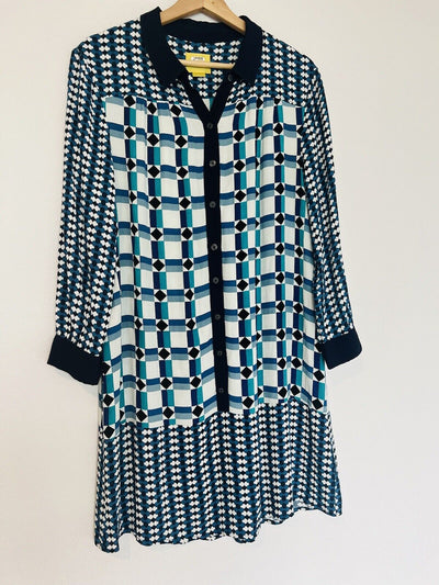 MAEVE Anthropologie Mod Retro Tunic Dress Sz 8 Geometric Print Long Sleeve